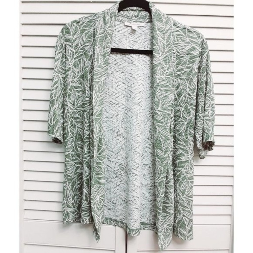 JM Collection Sage Green Leaves Open front Cardigan S